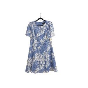 NWT Jessica Howard Floral Feminine Romantic Lace Spring Blue White Dress 14 P